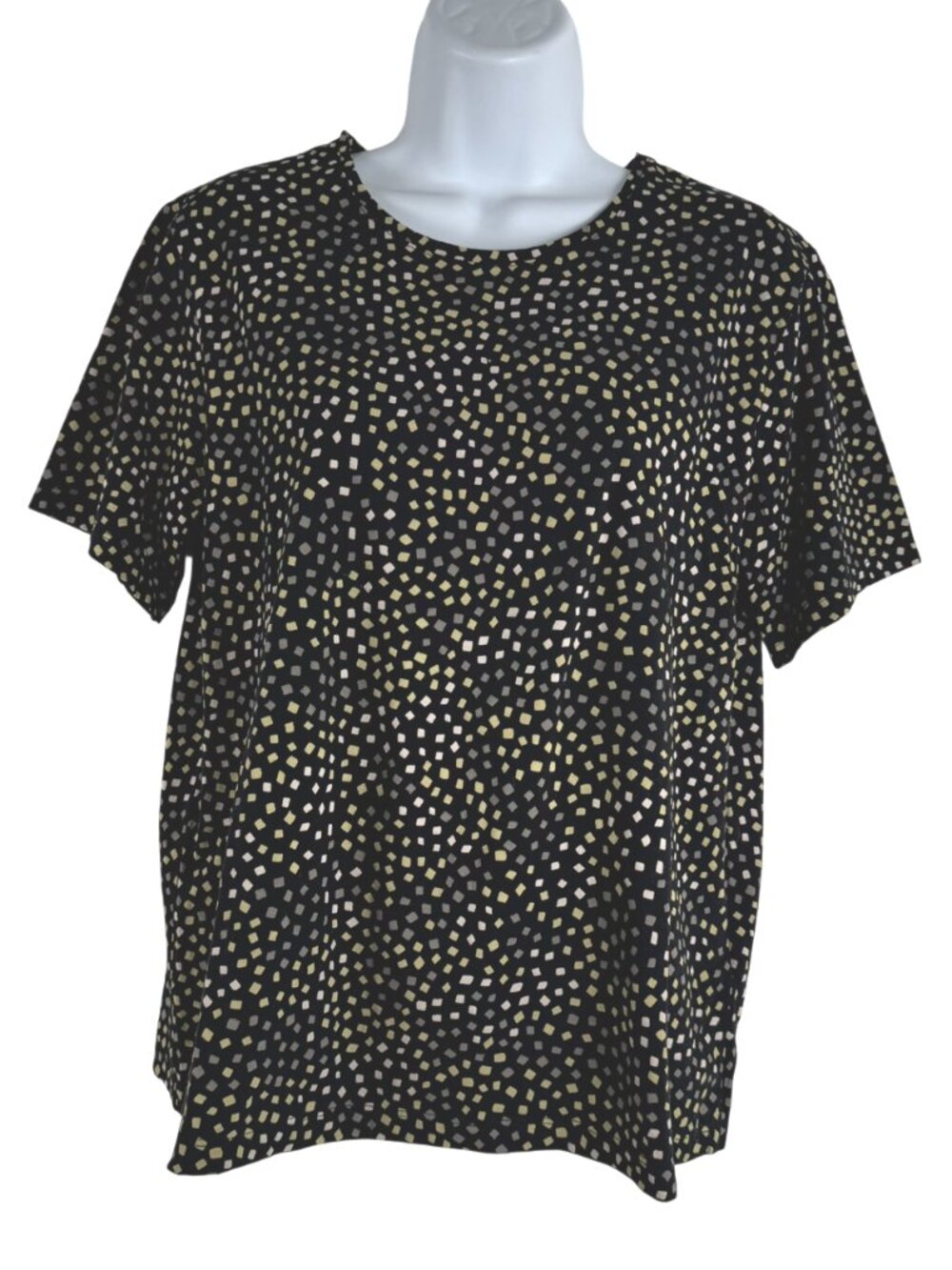 Gudrun Sjoden Tee Shirt Top Large Geometric Square Print Short Sleeve TP-3843